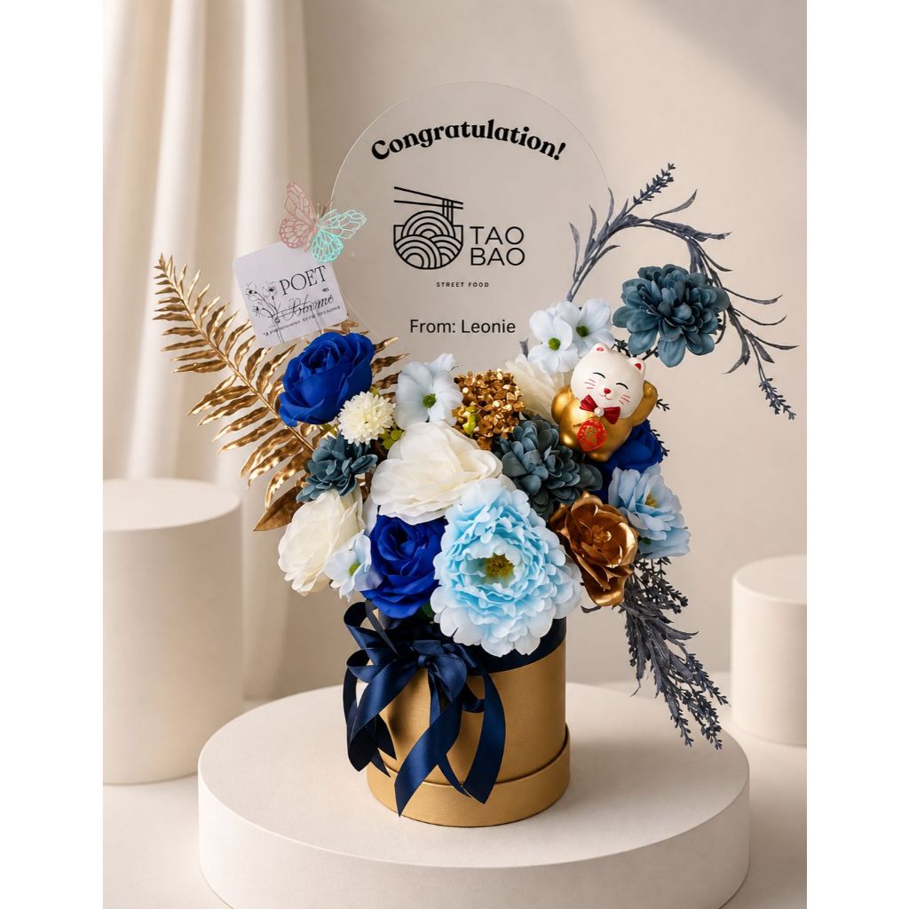 BUNGA FLOWER BLOOMBOX GOLDEN ACRYLIC GRAND OPENING TOKO LUCKY CAT