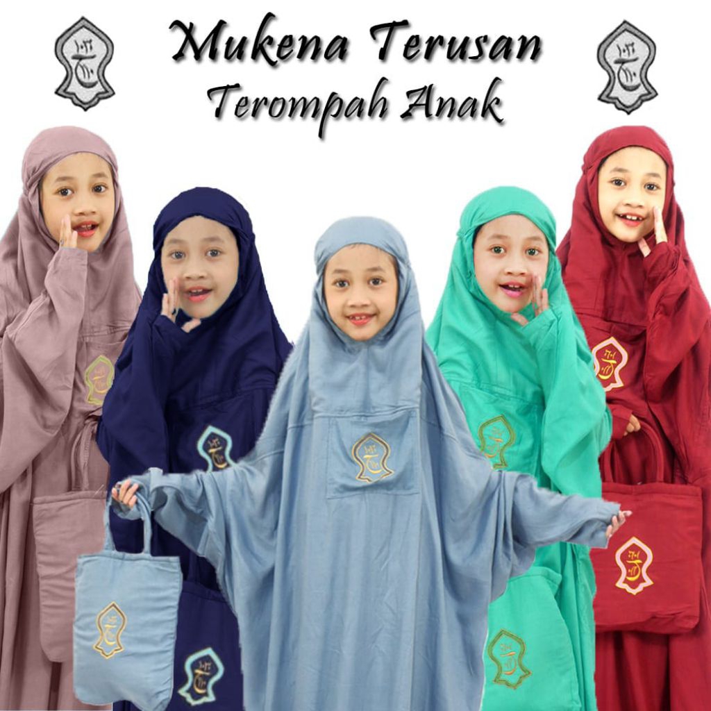 Mukena Anak Terusan Katun Syahfa Motif Terompah Usia 6-14 Taun