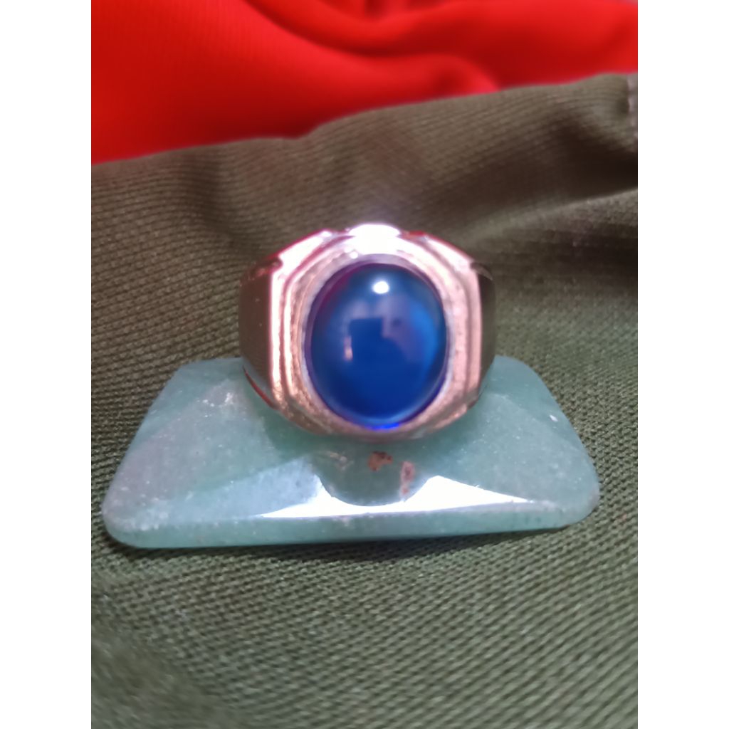 cincin batu akik royal blue sapphire 12mm mban ALPAKA SUPER