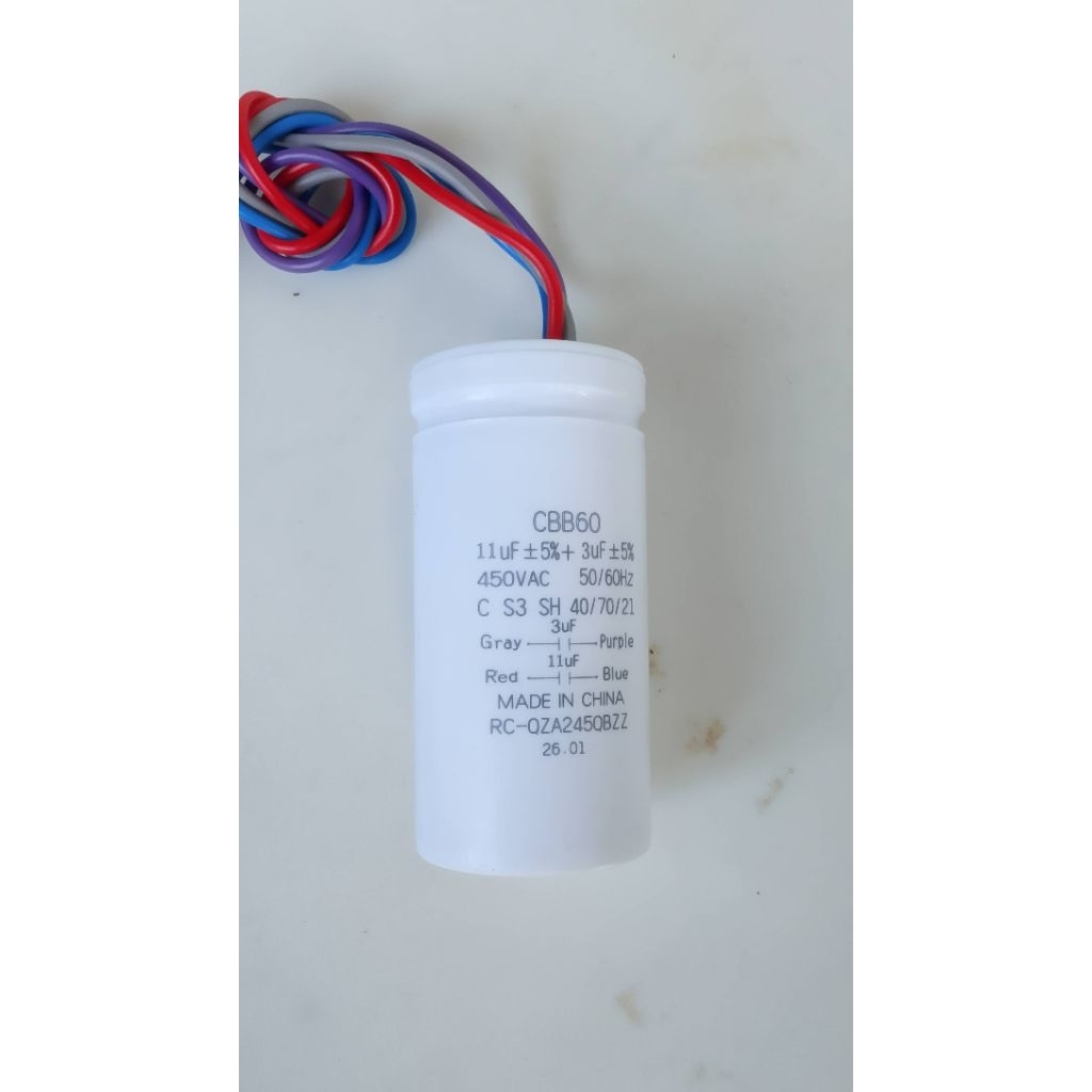 Kapasitor mesin cuci cbb60 ori Sharp 11uf +3 uf