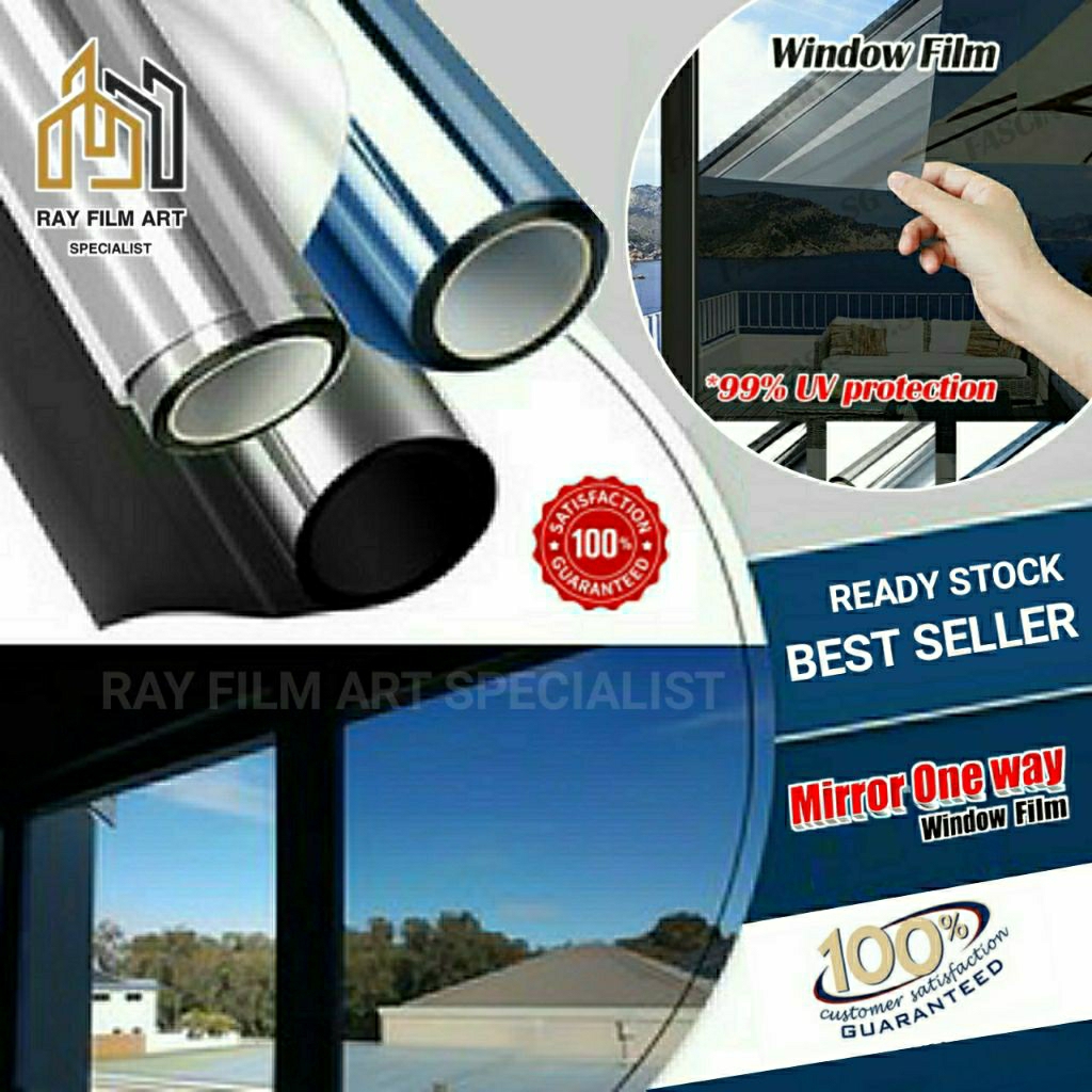 Stiker Kaca Film One Way Mirror Cermin Jendela Rumah Kantor Mobil Penolak Panas Riben Peredam Panas