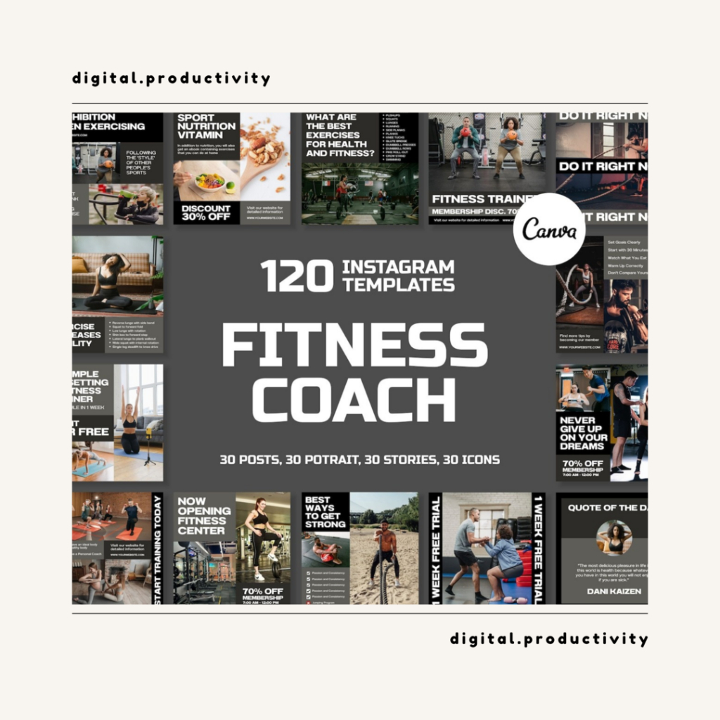 Fitness 4 Instagram Feeds Canva Template - Sport Themes Template - Digital Productivity