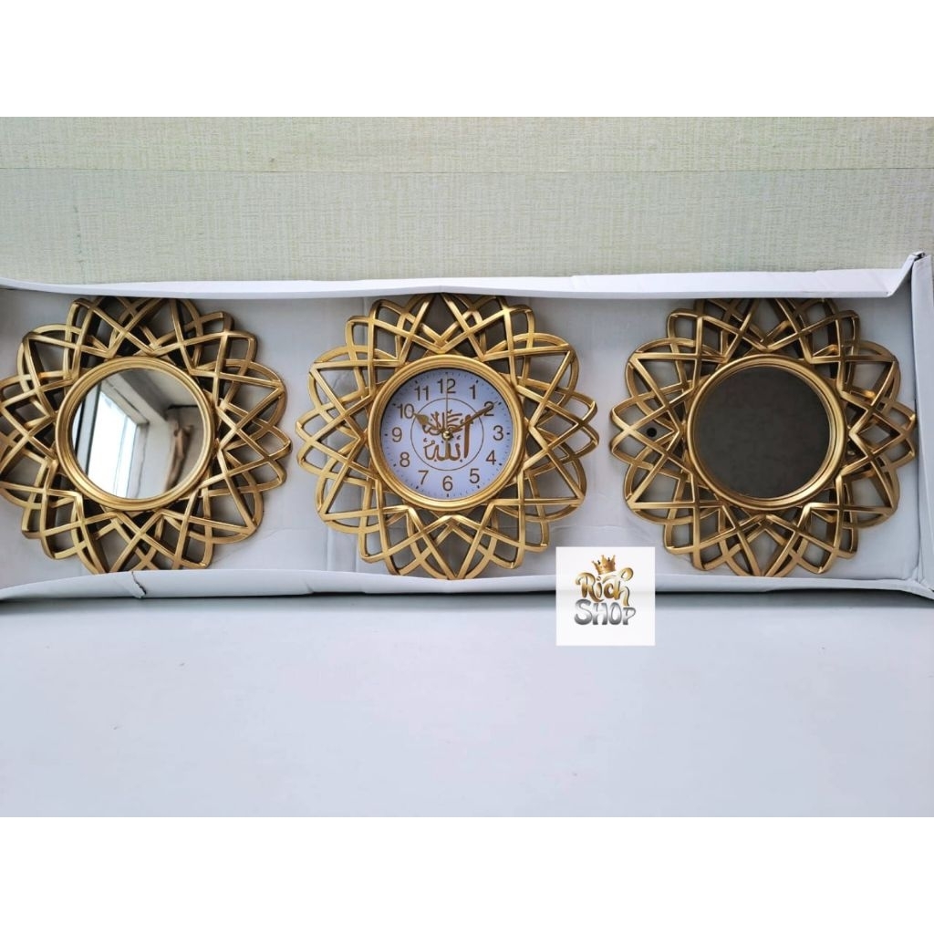 Jam Dinding Cermin Set Isi 3 Hiasan Wall Decor