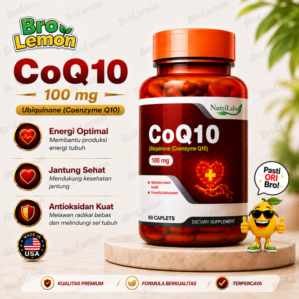 NutriLabs CoQ10 100 mg 60 Caplets - Coenzyme Q10 Ubiquinone - Suplemen Jantung Energi dan Antioksida
