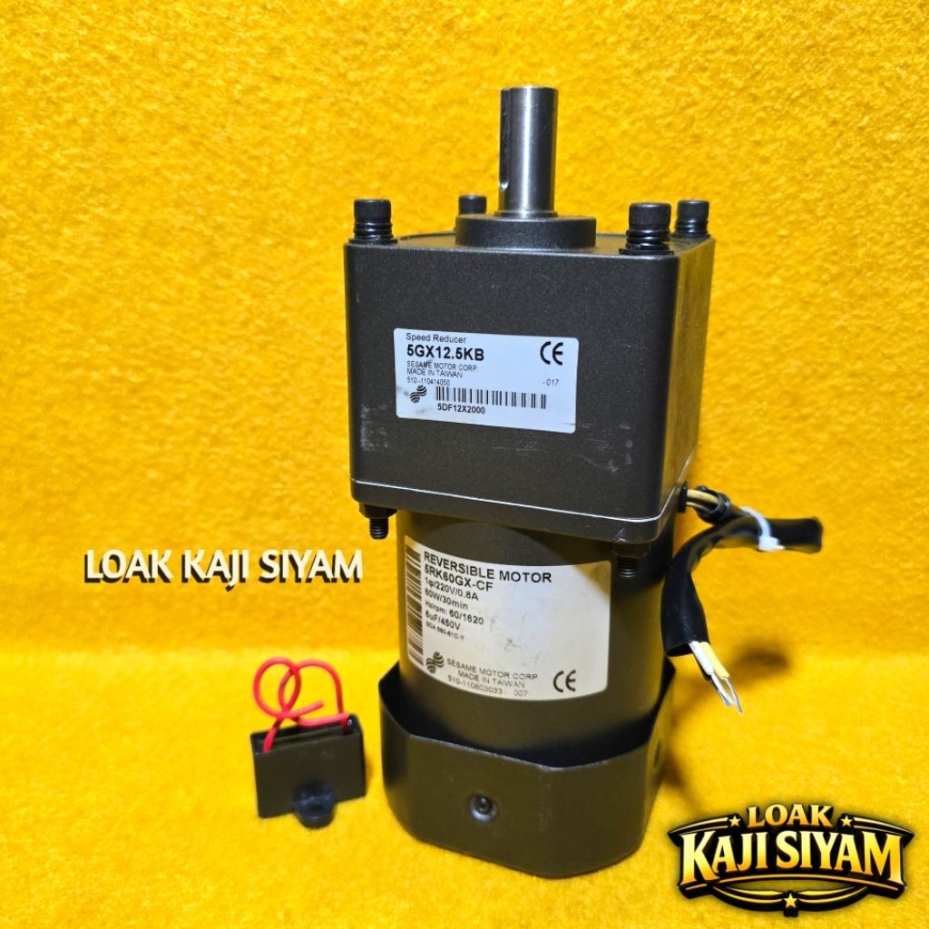 AC Motor Gearbox 60W 220V 1 Phase Ratio 1:12.5 100RPM