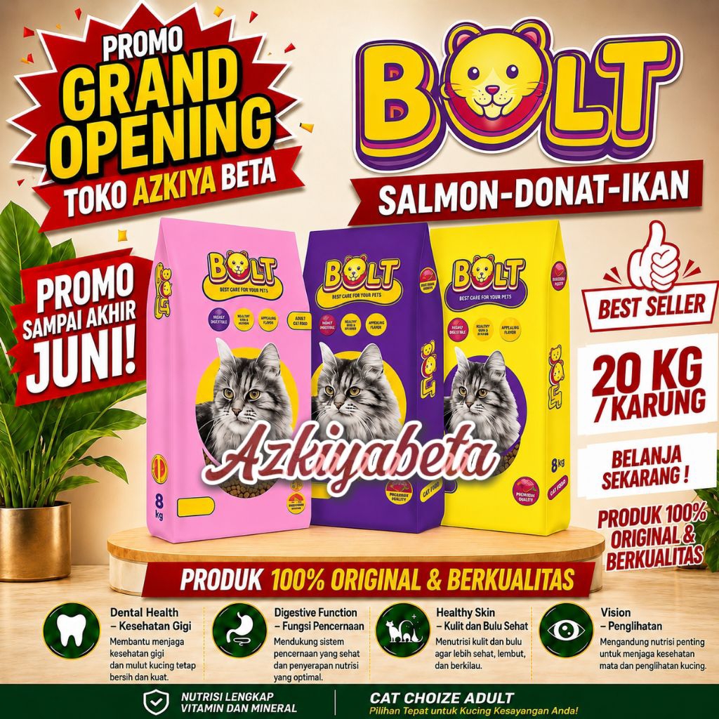 bolt 20 kg - cat food BOLT makanan kucing merek BOLT kemasan 1 karung