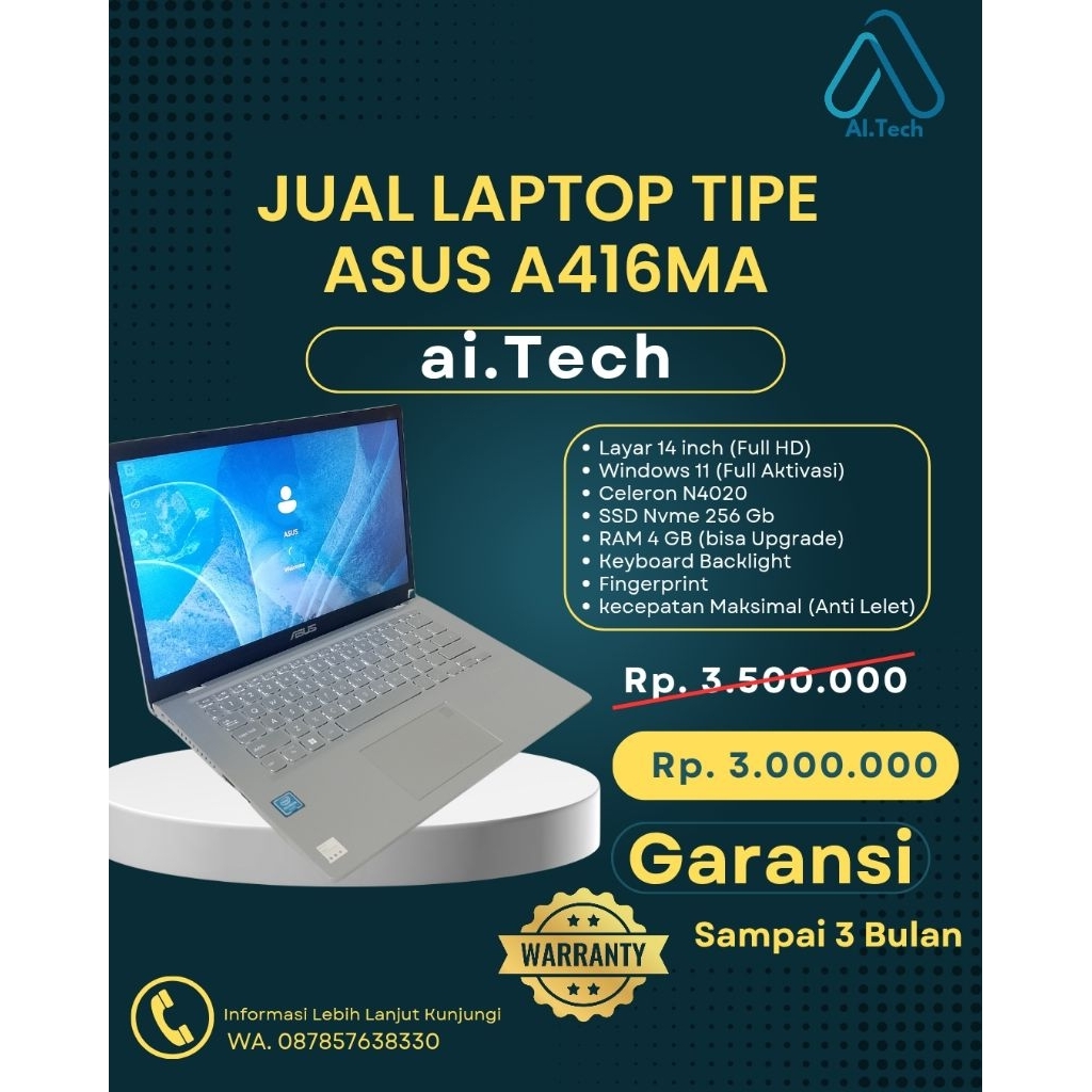 Asus A416MA, Ram 4 GB/SSD 256 GB