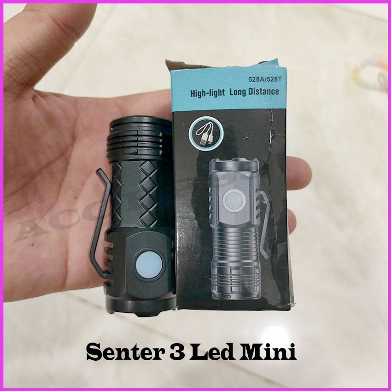 Acchp Senter 3 LED Mini Lampu Swat Outdoor 3Mata Lampu Cahaya Rechargeable Serbaguna