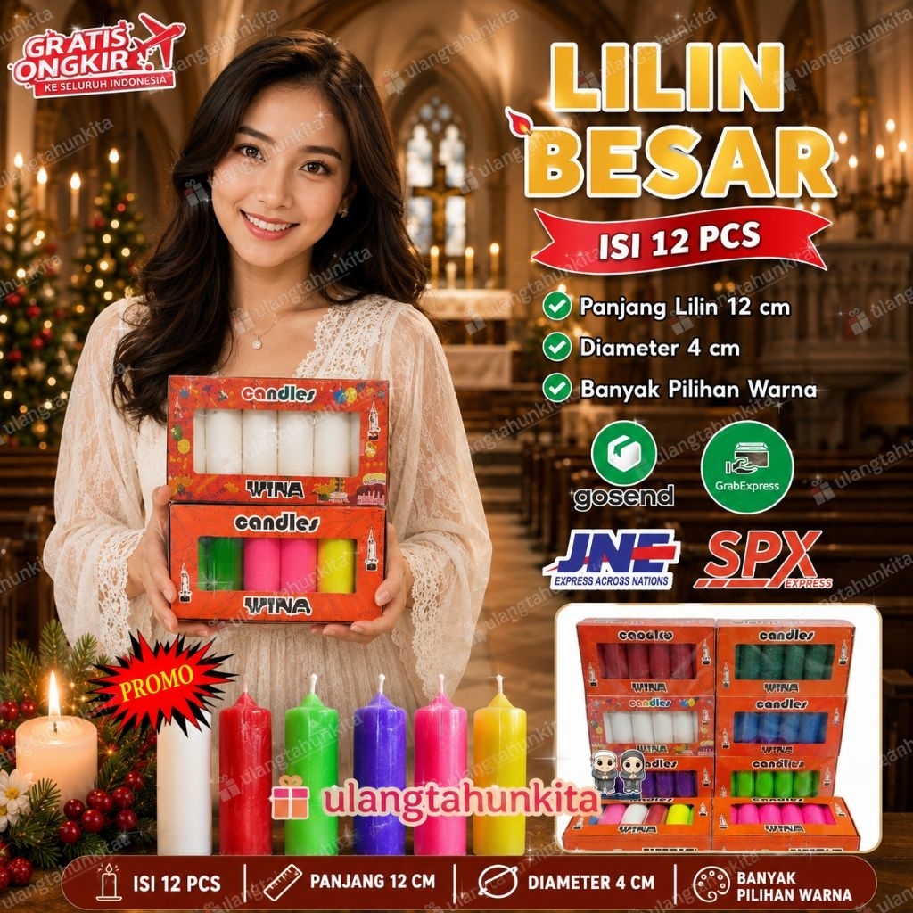 (isi 12 Batang)Lilin Natal,Lilin Besar Warna,Lilin Wina Besar,Lilin Malam Kudus