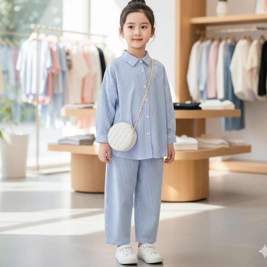 SETELAN ANAK PEREMPUAN 1-12 TAHUN MOTIF SALUR BAJU ANAK CEWEK MODEL KOREAN STYLE BAHAN COTTON SALUR 