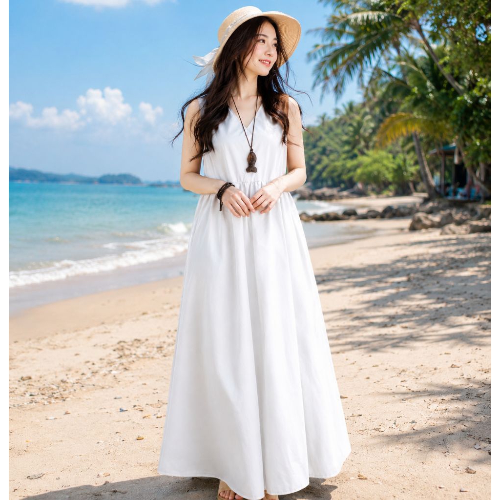 [ABELY DRESS PREMIUM] DRESS WANITA TERBARU TANPA LENGAN INNER GAMIS KUTUNGAN WARNA PUTIH BERSIH WHIT
