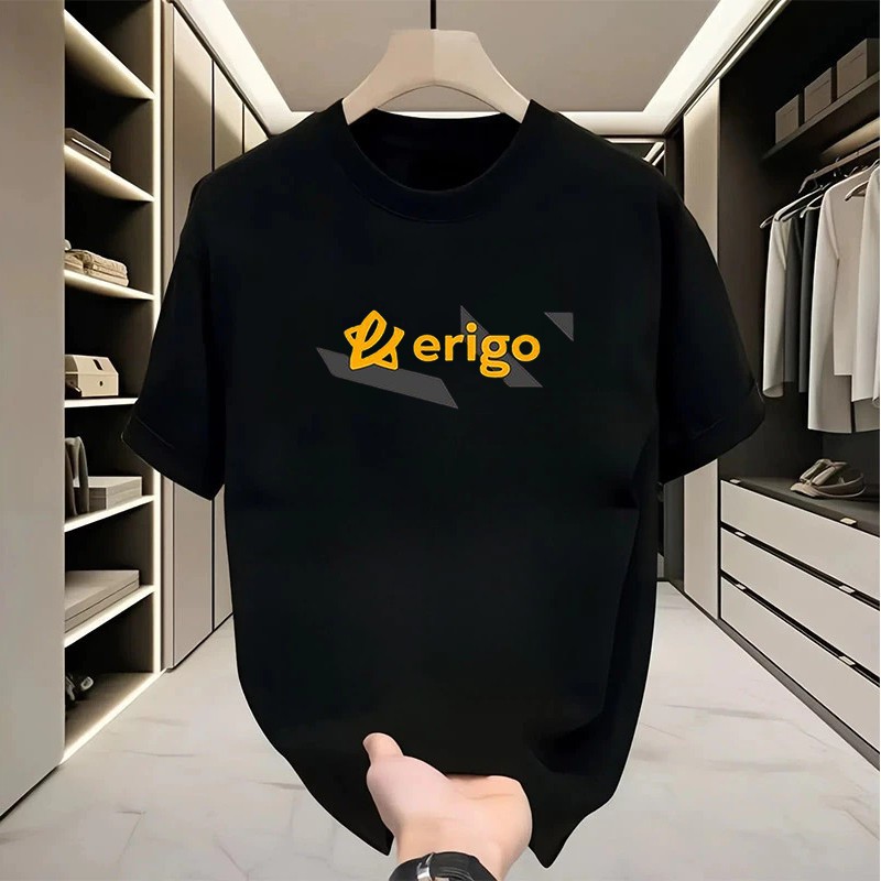 Kaos Pria Distro 100% Katun Motif Logo Erigo Oversize Keren Hitam Putih