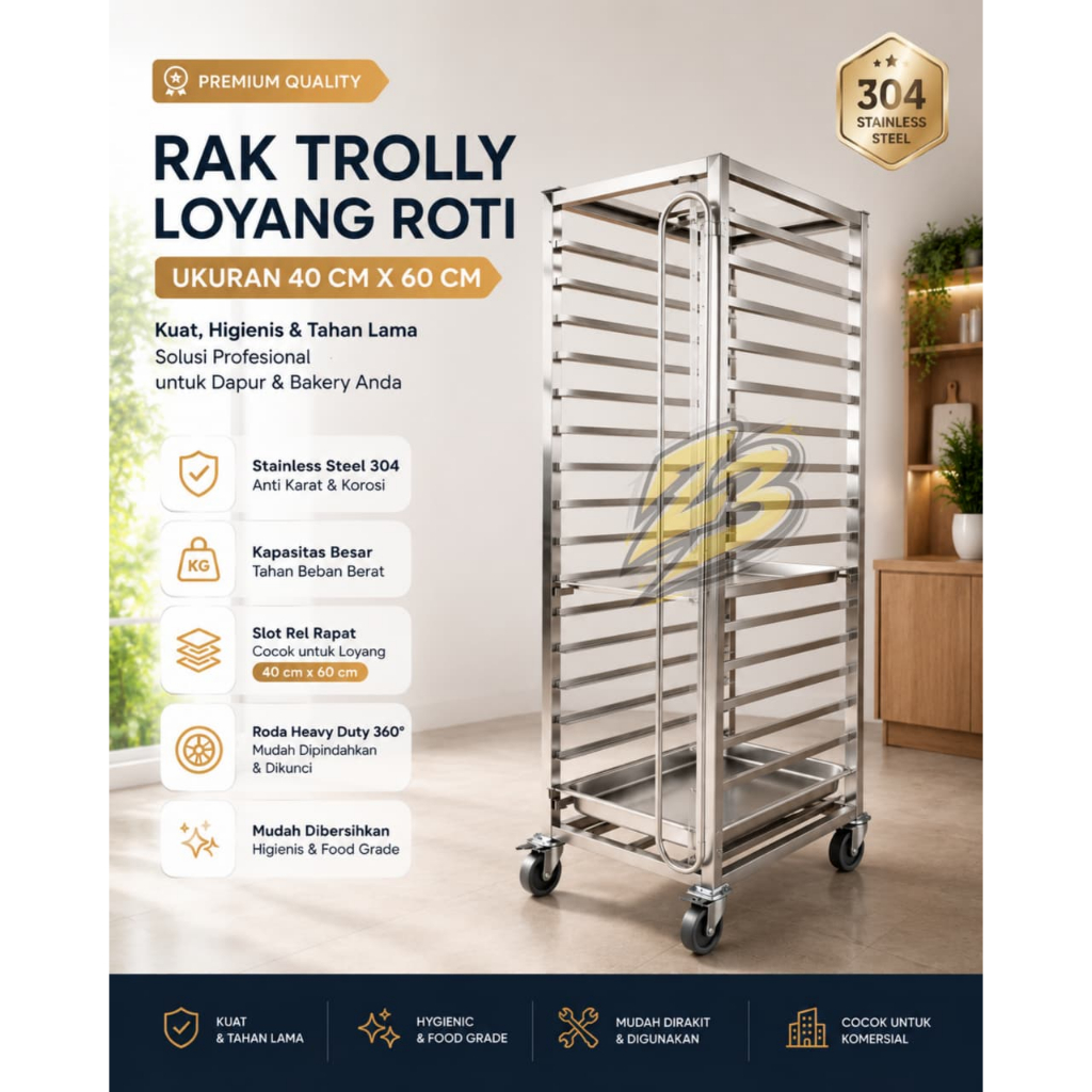 Rak Trolly Loyang Roti Ompreng MBG Stainless Steel