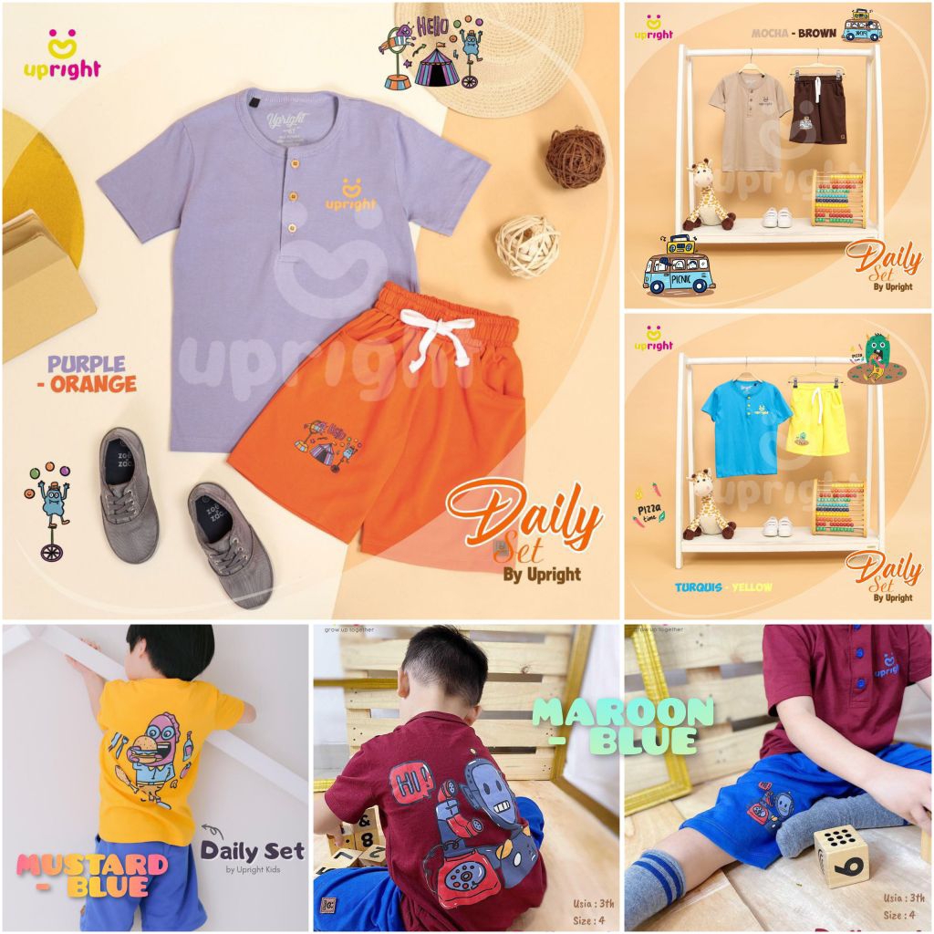 Upright Daily Set Special Edition FnB / Setelan Bermain Anak / Baju Anak Upright