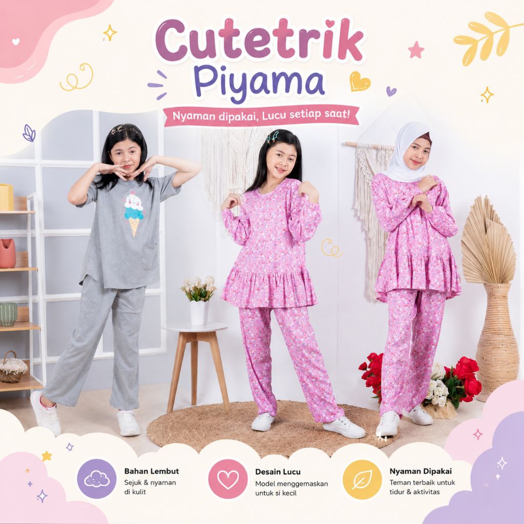 Rumah Gamis Anak/Cutetrik Piyama remaja/Cutetrik baju tidur/Cutetrik Piyama kekinian/Cutetrik Piyama