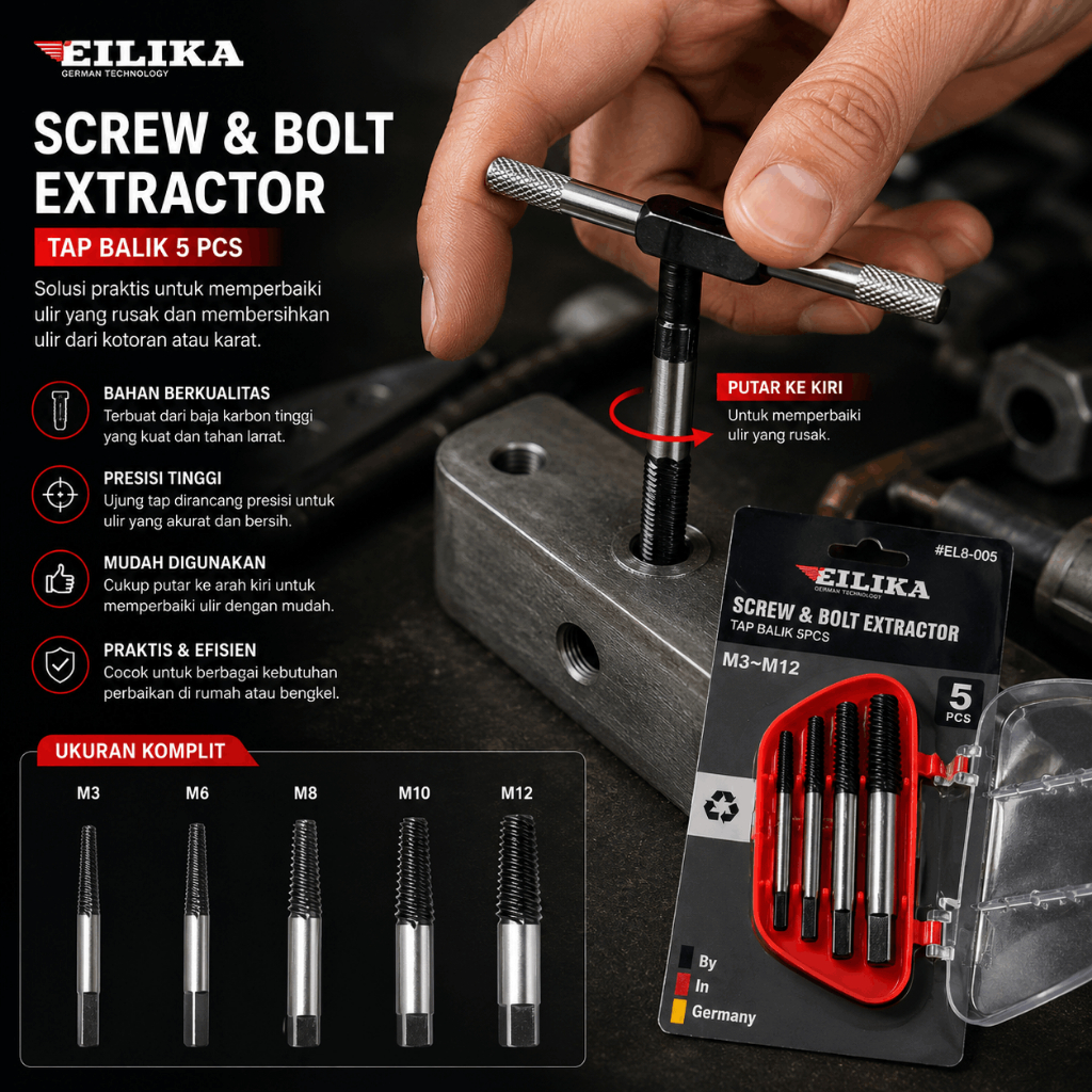 TEKIRO TAP BALIK SCREW EXTRACTOR SET 6 PCS PEMBUKA BAUT PATAH MATA BOR