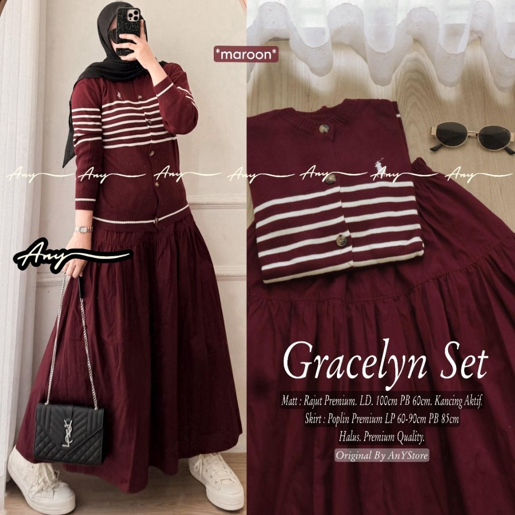 COD gracelin set ORI ANY store/ set atasan n rok  poplin