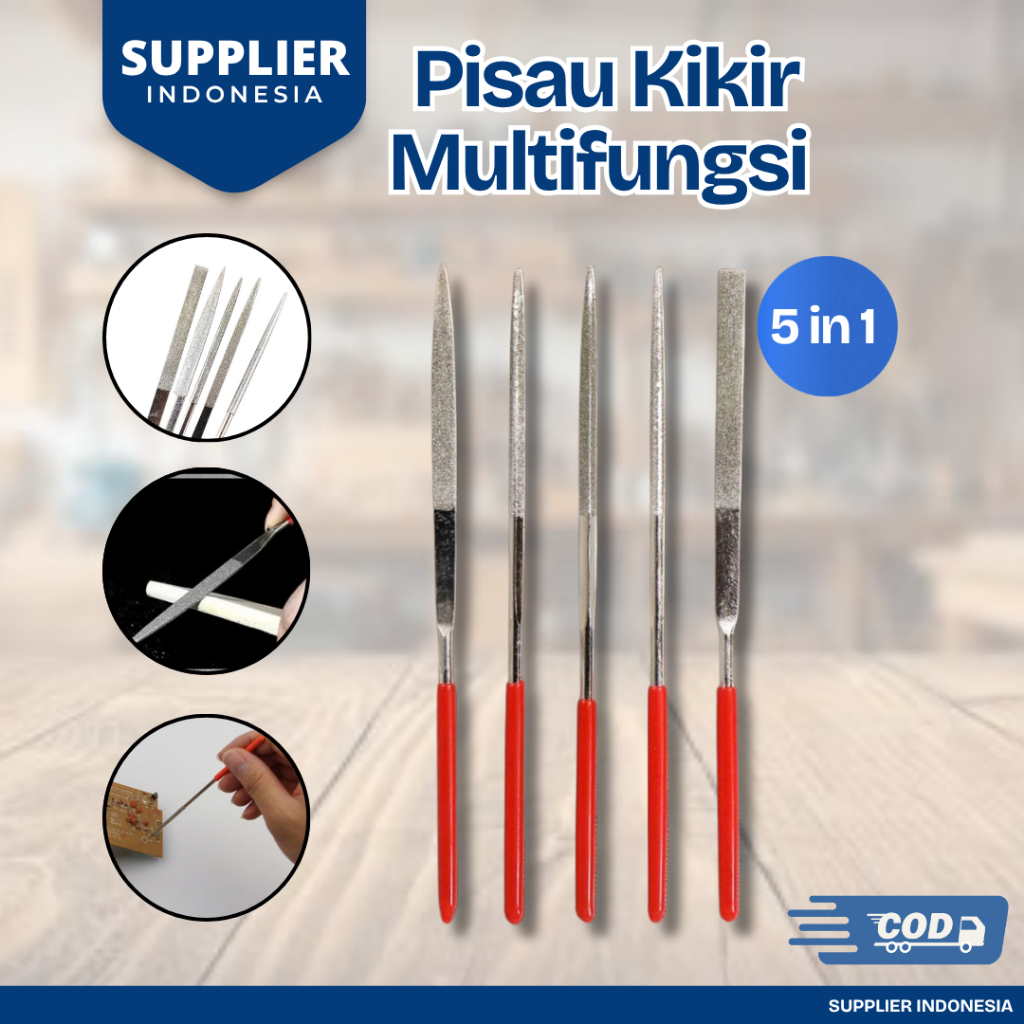 Set Pisau Kikir Pahat 5 in 1 Diamond Needle Files Ukir Kayu Plastik Logam 140mm