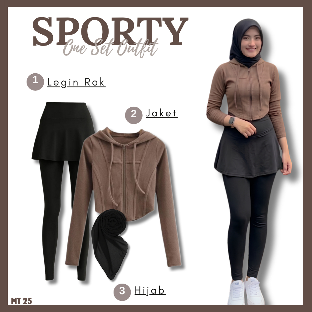 Setelan Wanita Olahraga Hijab Kekinian 4in1 ( Leging Rok,  Jacket Hoodie Long Slevee, Hijab Bella Sq