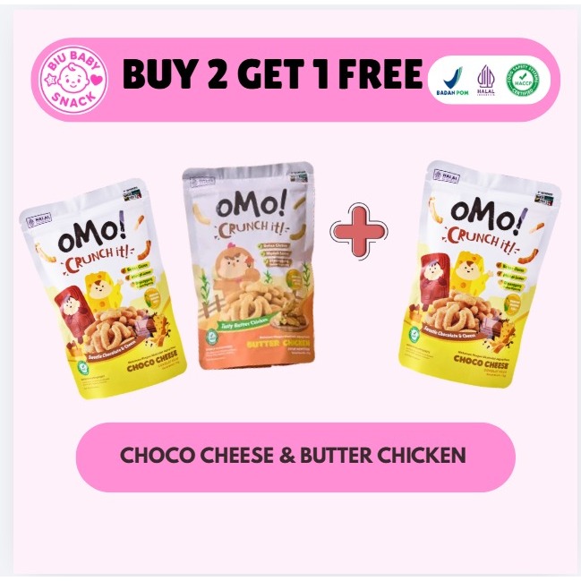 OMO BELI 2 GRATIS 1 MINI CRUNCH RASA CHOCO CHEESE & BUTTER CHICKEN/ Snack Bayi 9+ Bulan Sehat / OMO 