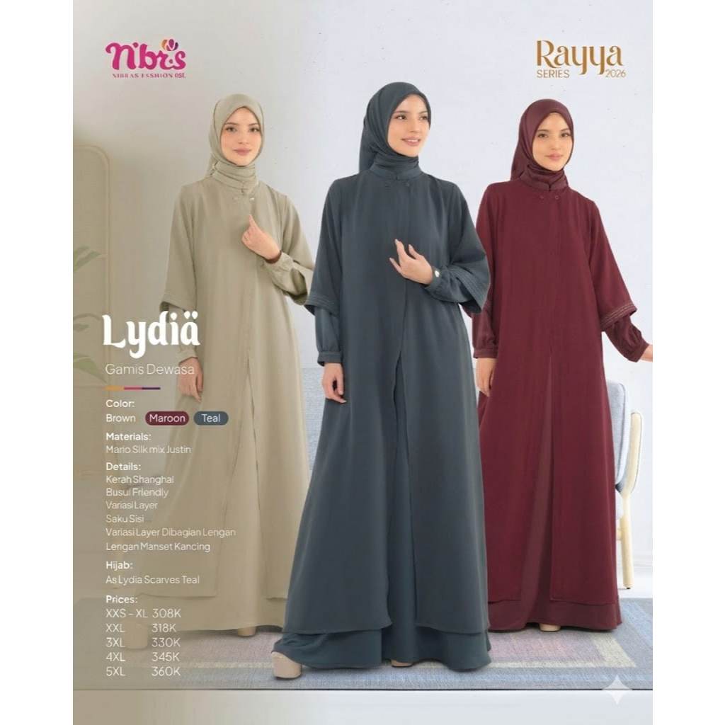 [PROMO] NIBRAS LYDIA GAMIS  // 3 WARNA MAROON-BROWN-TEAL // SARIMBIT PROMO TERBARU 2026