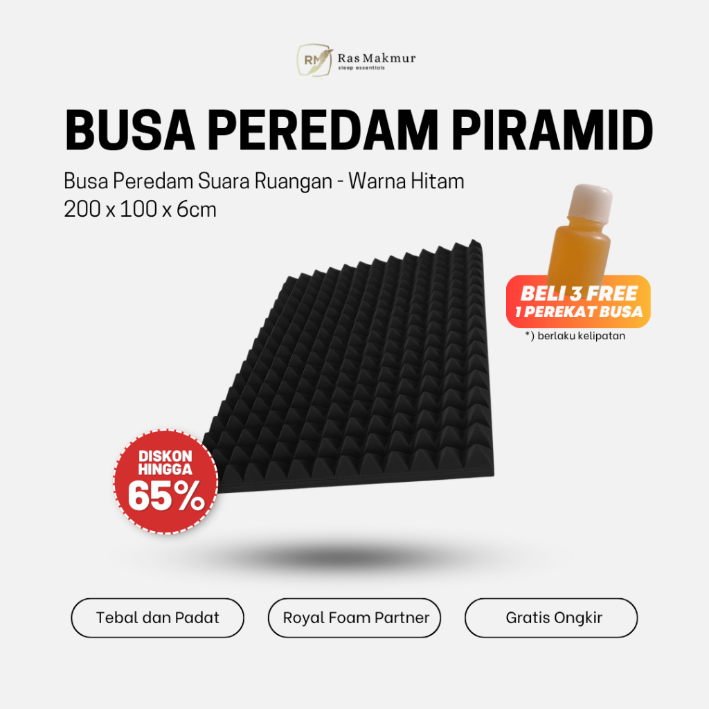 Busa Peredam Suara Piramid 200x100x6 cm – Akustik Studio | Motif Pyramid Tebal Royal Foam Dinding