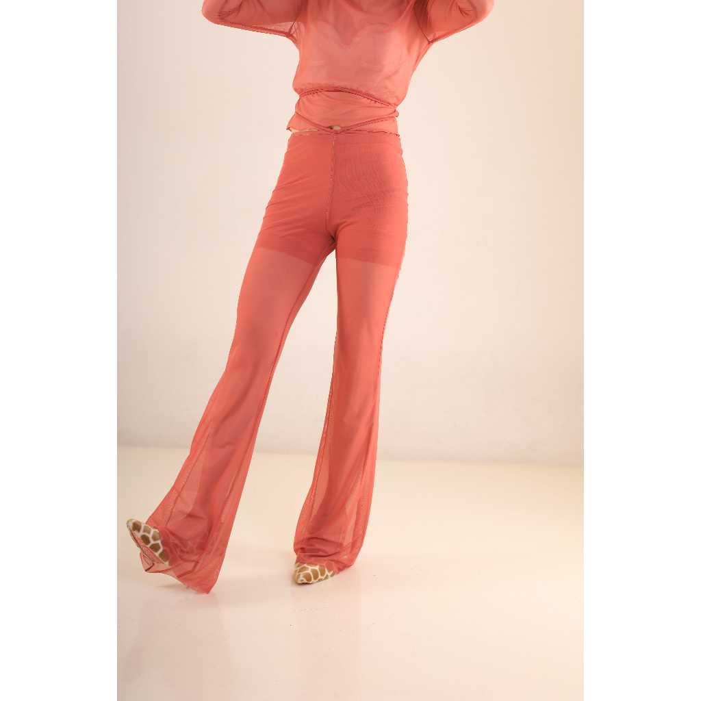 Isla_Rooah | BOOTCUT TERACOTA TULLE LILIT PINGGANG | CELANA PANJANG | CELANA WANITA
