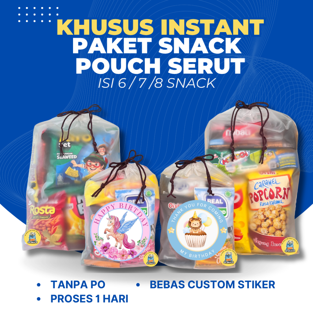 Khusus Instant Bingkisan Ulang Tahun Anak Paket Snack Ultah Anak Pouch Souvenir Ultah Anak