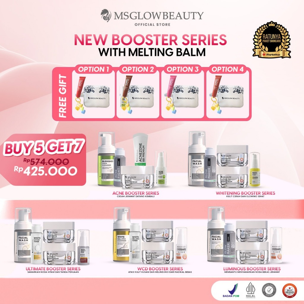 [BUY 4 GET 7] MS GLOW PAKET WAJAH BOOSTER FREE SERUM ELIXIR + LIP BALM - MECERAHKAN WAJAH DAN MENYAM