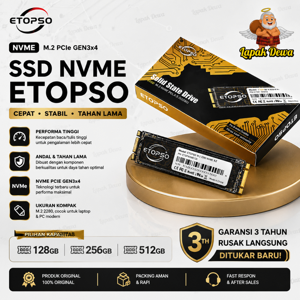 SSD Nvme Etopso 128 256 512GB 1TB Garansi 3TH