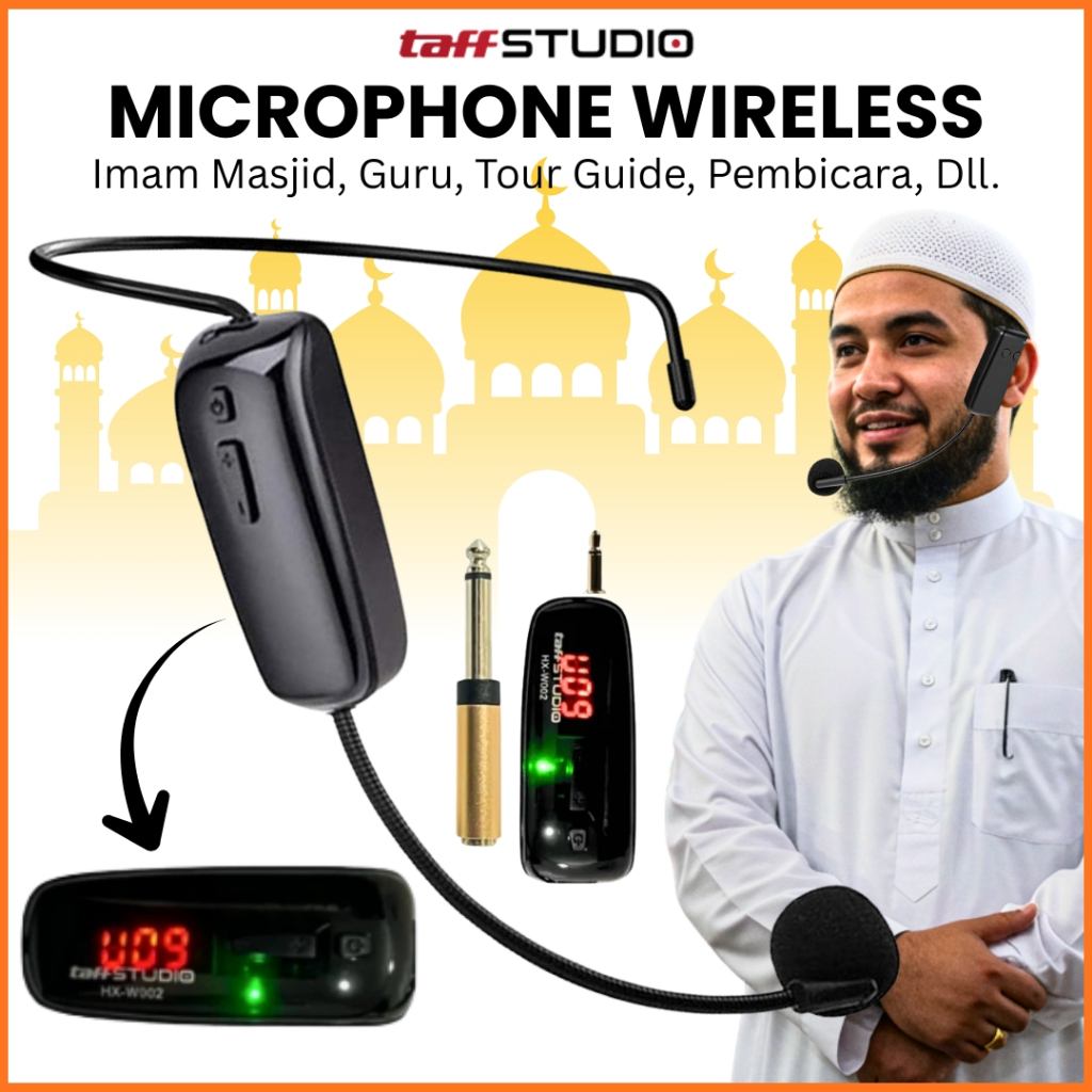 TaffSTUDIO Mikrofon Mic Clip On Bando Wireless Imam Masjid Bluetooth Tanpa Kabel UHF - HX-W002