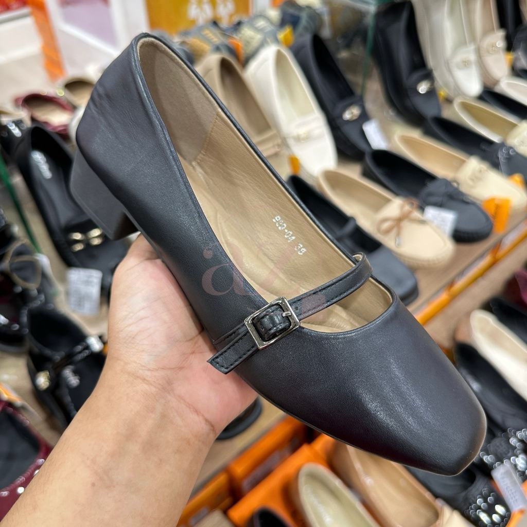 St. Moritz sepatu fantofel formal sekolah kerja wanita shoes hitam hak tahu kotak 3cm