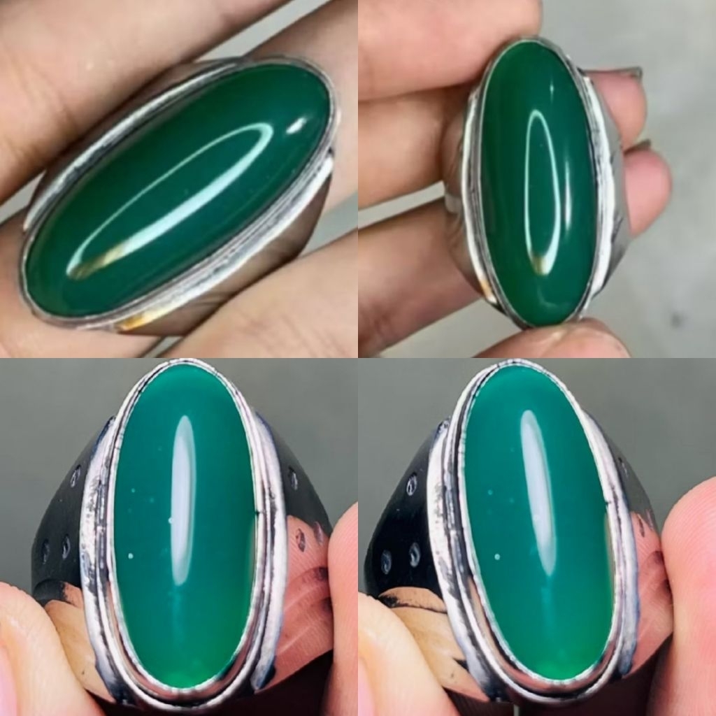 cincin batu akik bacan pandan ring monel batu hijau bacan china
