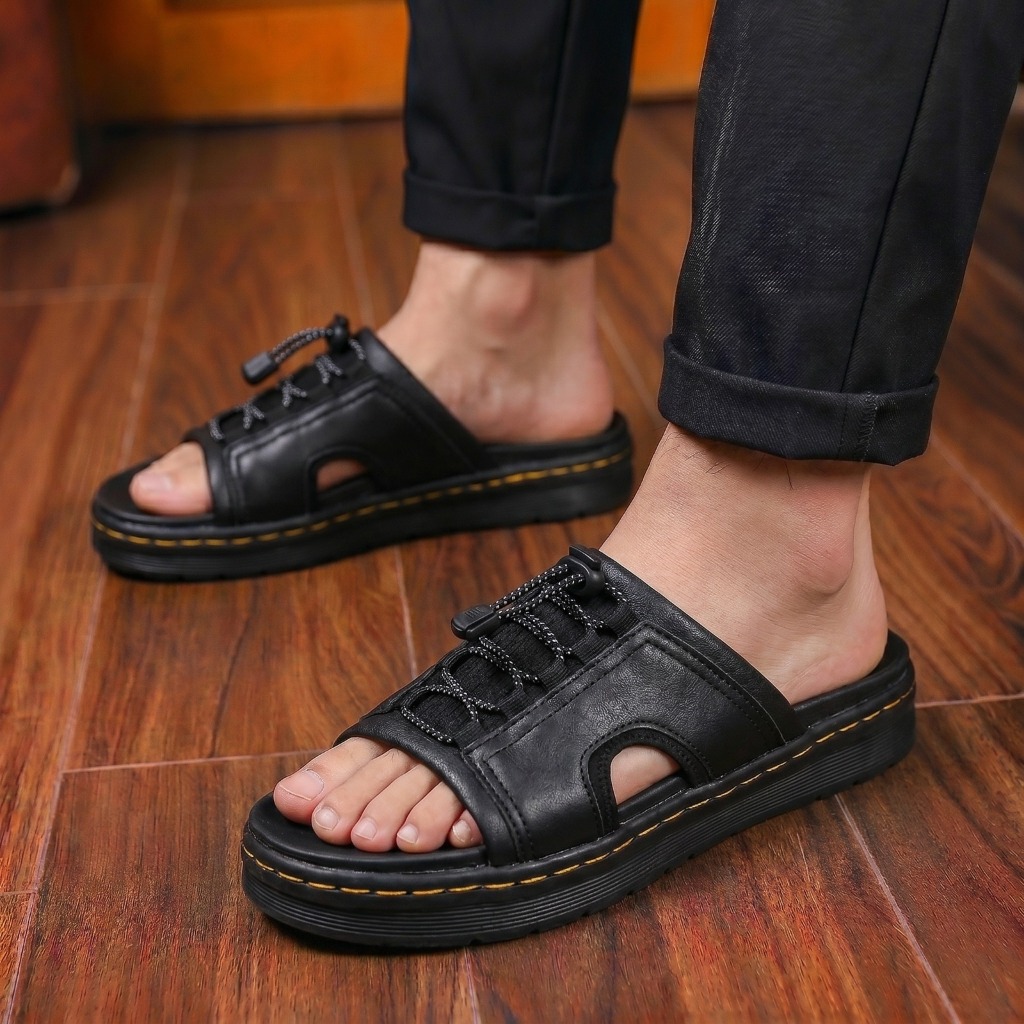 Sandal Slide Hitam Casual Slop Docmart Pria