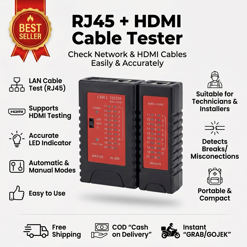 2 in 1 Cable Tester HDMI + LAN RJ45 Cable Continuity Checker LAN Cable Detector
