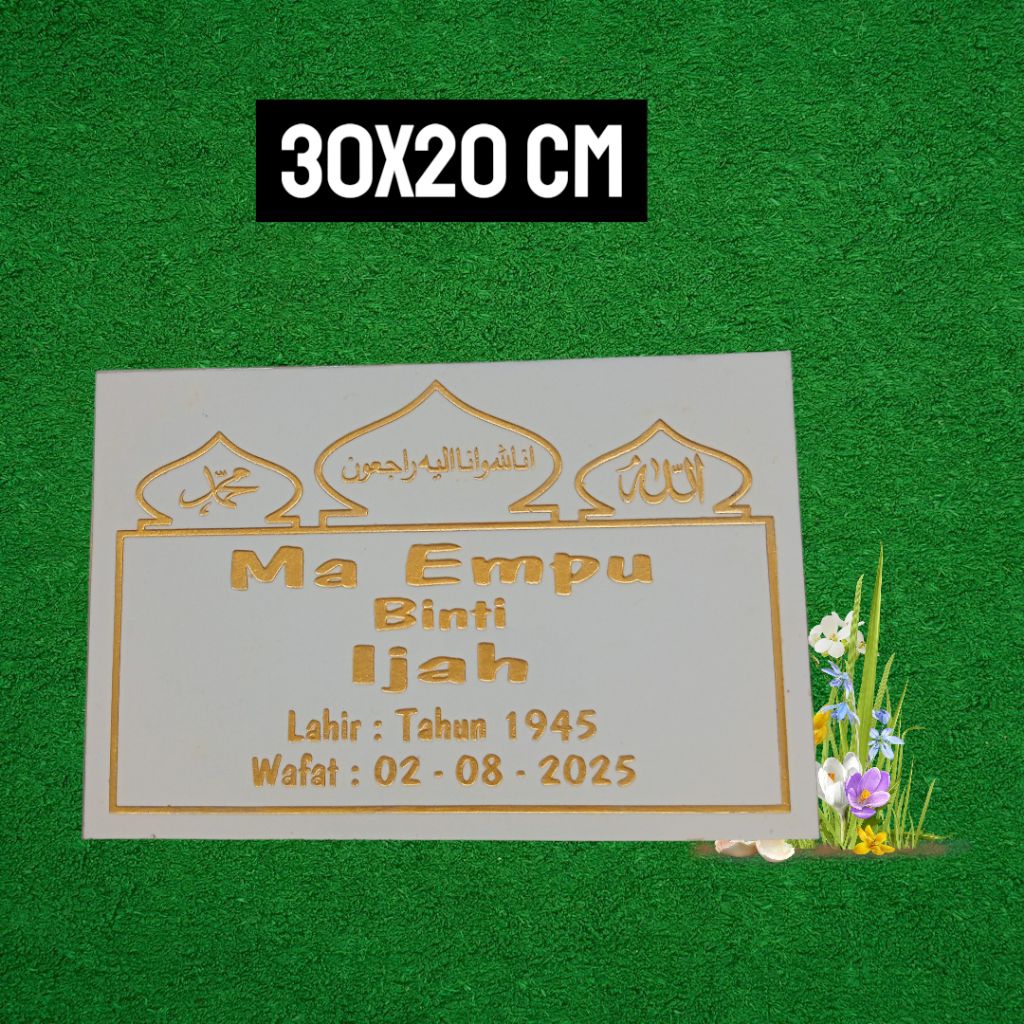 Batu Nisan Granit 20x30 - Lempengan Ukiran Papan Nama Nisan