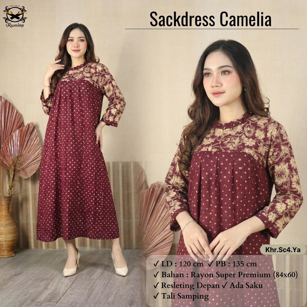 RUMINA (LD 120 PB 135) Best Seller Sackdress CAMELIA  Sackdress Bahan Premium Rayon Super Adem Halus