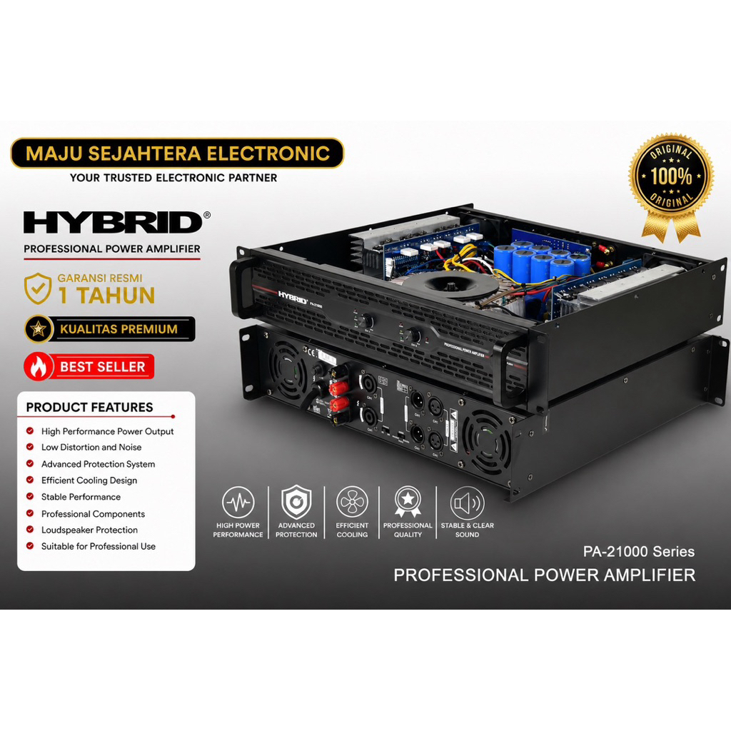 POWER AMPLIFIER 2X1000WATT HYBRID 2 CHANNEL PA21000 pa21000 PA-21000 PA 21000 ORIGINAL GARANSI RESMI