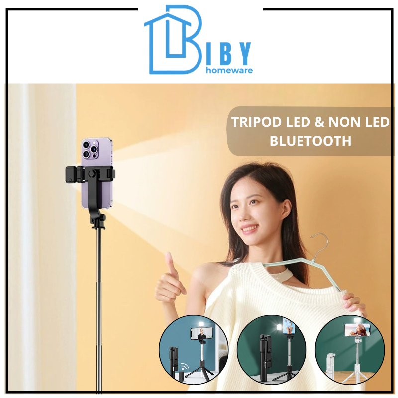 BIBY  Tripod Led & Non Led Selfie Stick Tongsis Bluetooth Tongkat Selfie Bluetooth Plus Remot Selfie