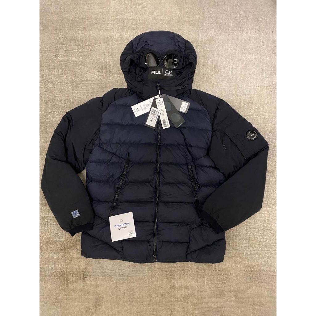 CP Company x Fila collab DD goggle shell jacket in Navy Nylon Garment