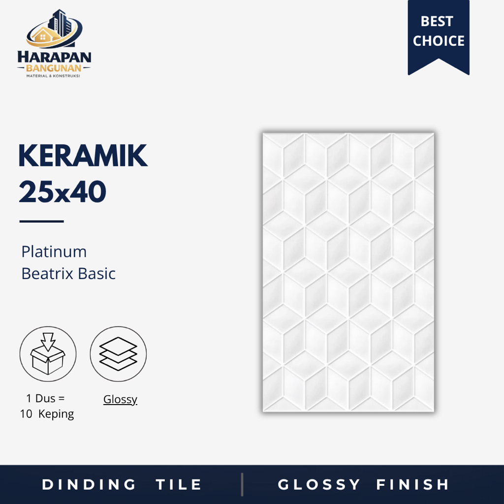 Keramik Dinding 25x40 Platinum Beatrix Basic Putih