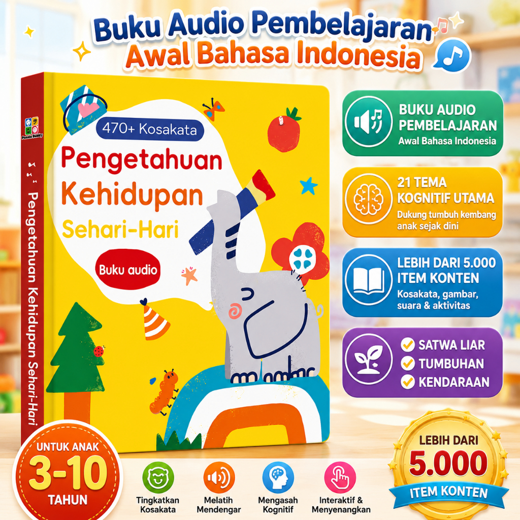 Mainan Buku Belajar Huruf ABC Bergambar, Buku Musik Interaktif Tekan Gambar untuk Anak, Anti Air Liu