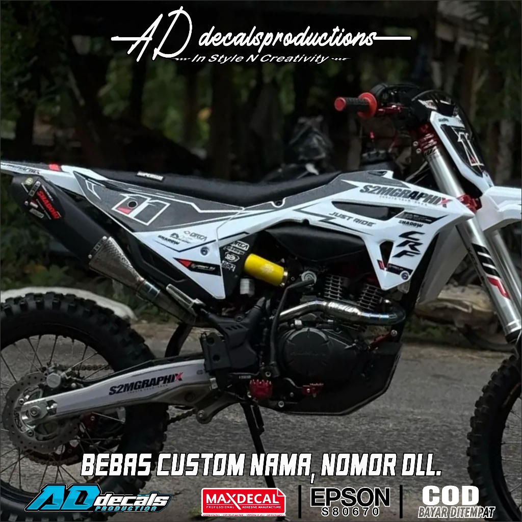 DECAL STICKER CRF450R putih superglossy desain simple elegan BISA UNTUK SEMUA JENIS MOTOR TRAIL BODY
