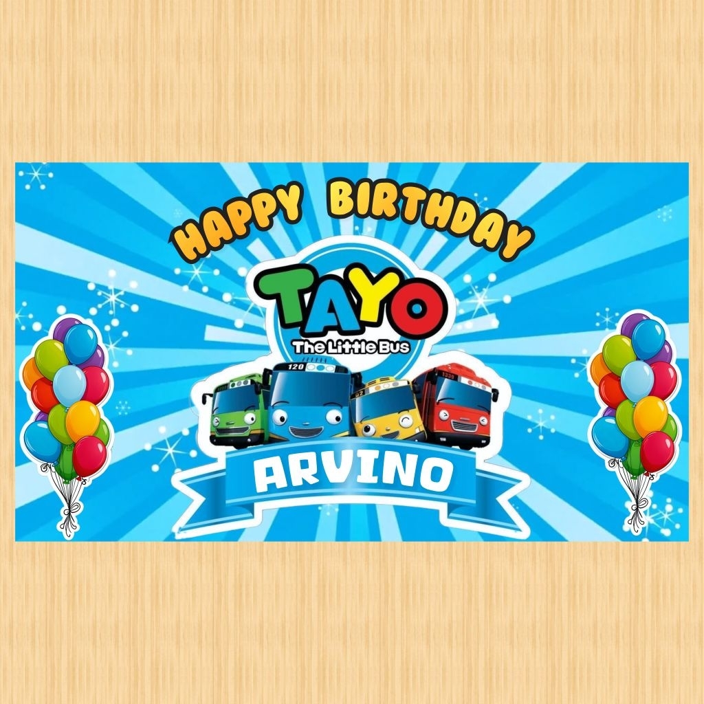 Spanduk TAYO banner spanduk banner ultah anak background TAYO custom backdrop ulang tahun anak TAYO 