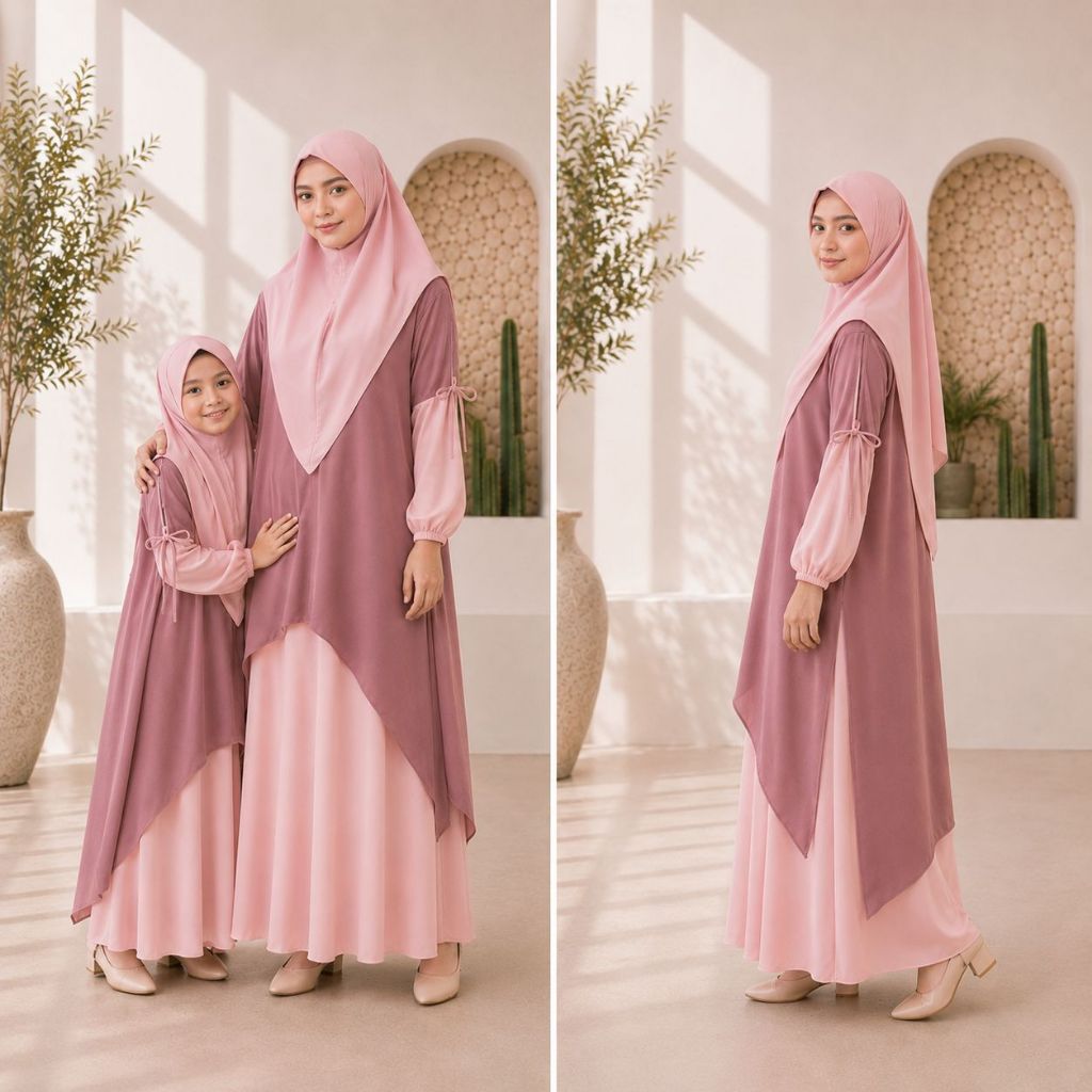 Set Sarimbit Ibu Anak Couple MAHIRA Set Rok Syar'i - Nyaman Dipakai, Busui Friendly, Cocok untuk Mus