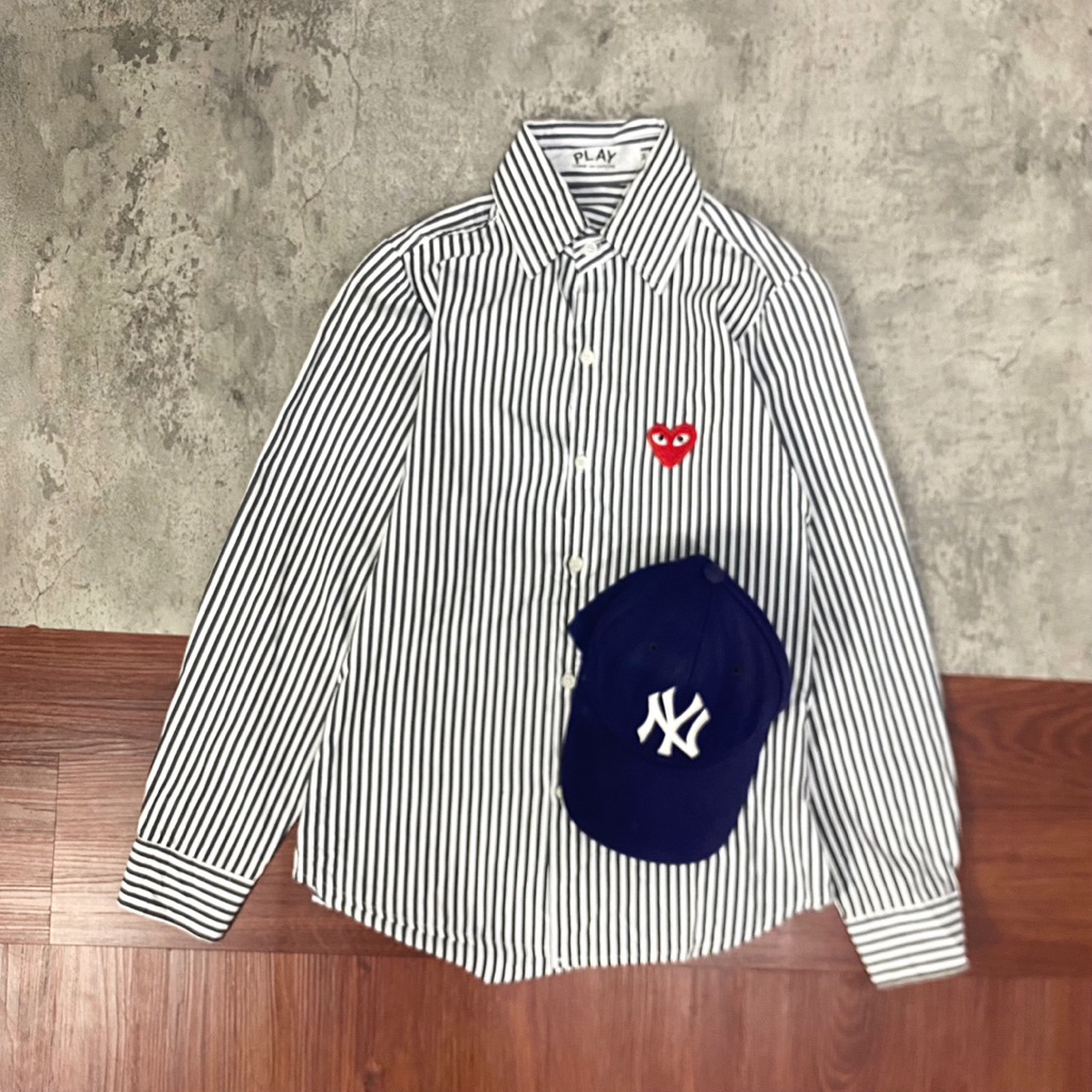 play cdg stripe red heart shirt