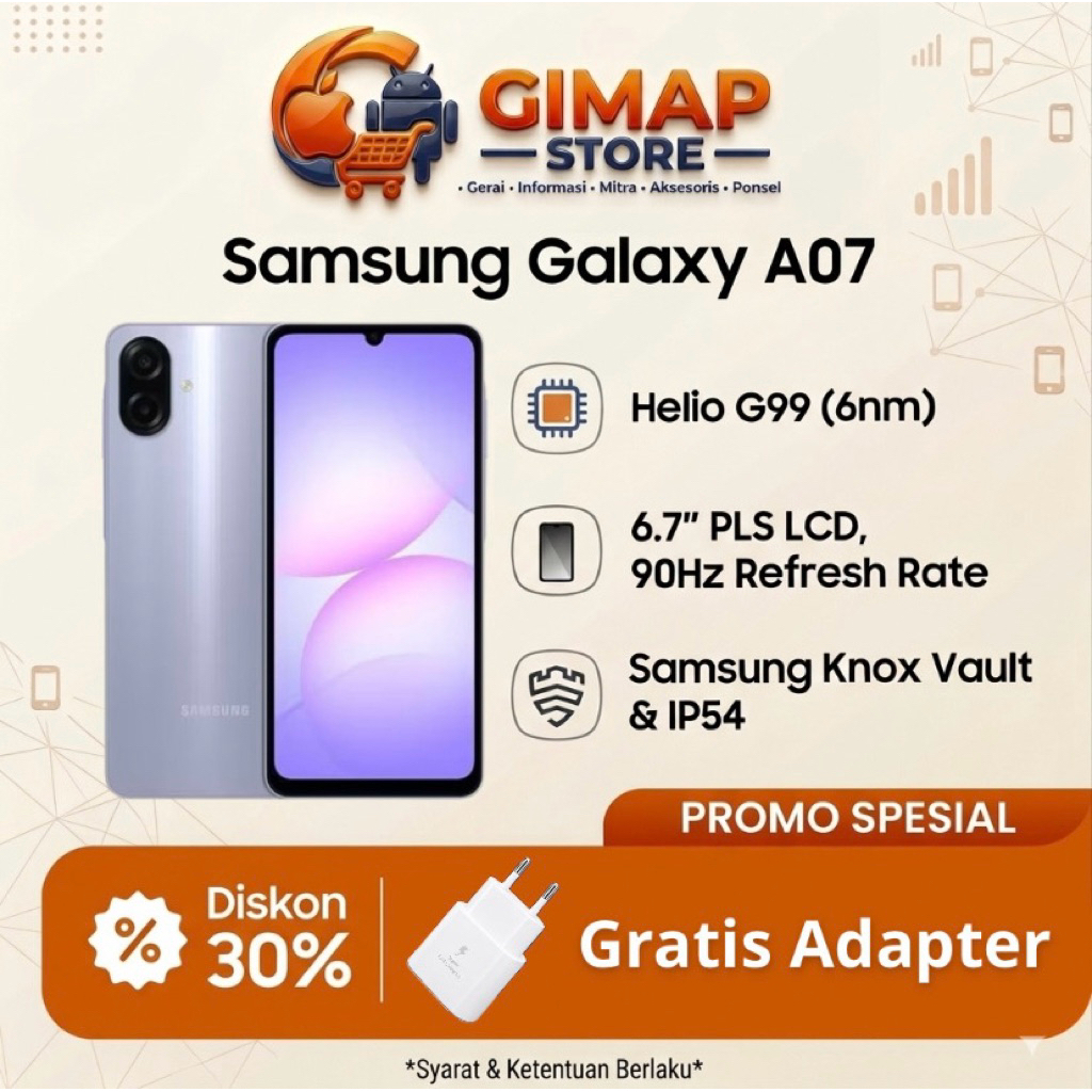 Samsung Galaxy A07 RAM 4GB/128GB Original Garansi Resmi Helio G99 90Hz HP Samsung Murah