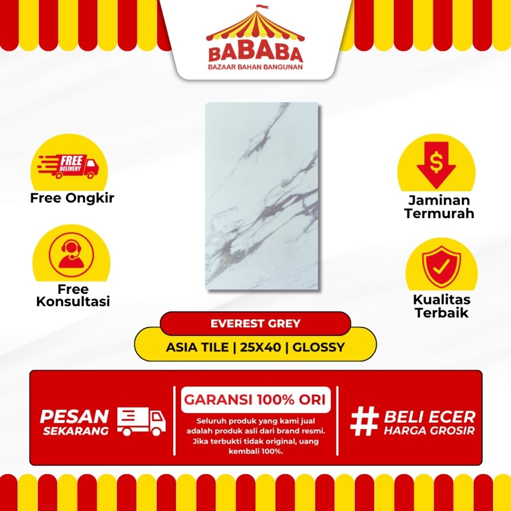 Keramik Dinding Ukuran 25x40 Asia Everest Grey Glossy Kilap Motif Marble Keramik Dinding Kamar Mandi