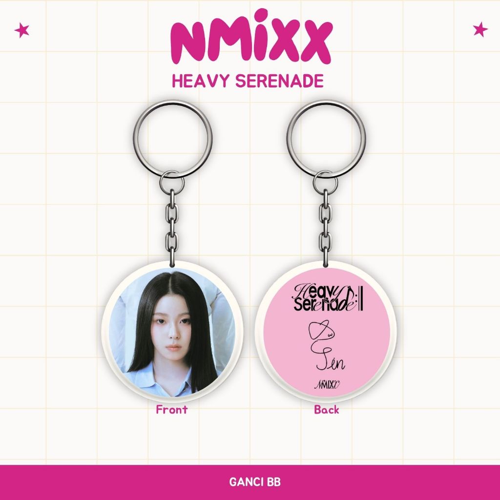KEYCHAIN NMIXX HEAVY SERENADE GANCI BOLAK BALIK GANTUNGAN KUNCI KPOP UNOFFICIAL BAE JIWOO KYUJIN