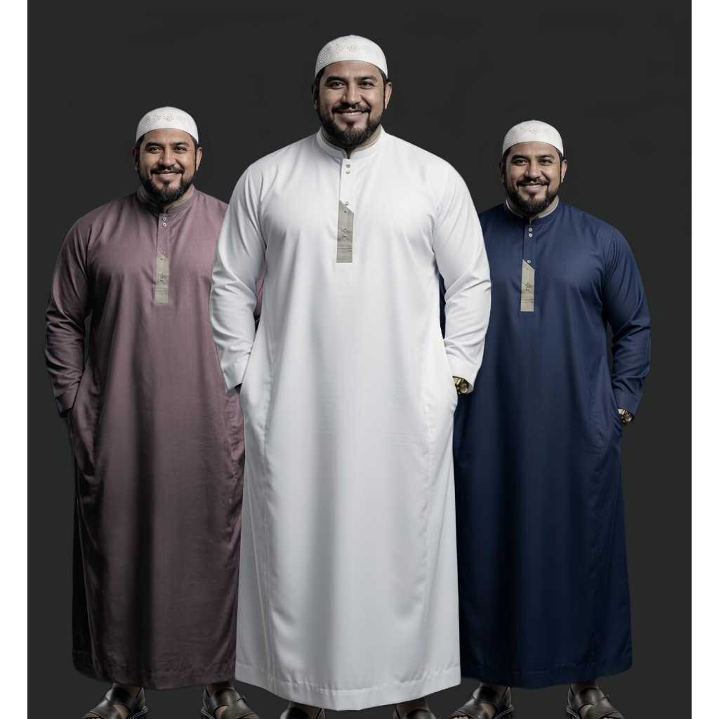Jubah Pria Muslim Aslah Slimfit Putih- Desain Elegan, Nyaman Dipakai, Tersedia Berbagai Ukuran Jumbo